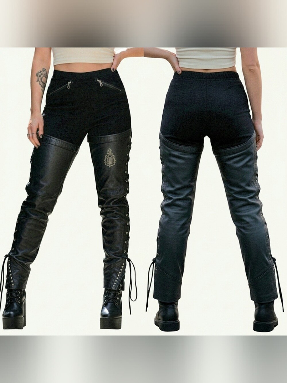 Vtg Harley Davidson black leather lace up motorcycle  zip off pants/shorts 42/14